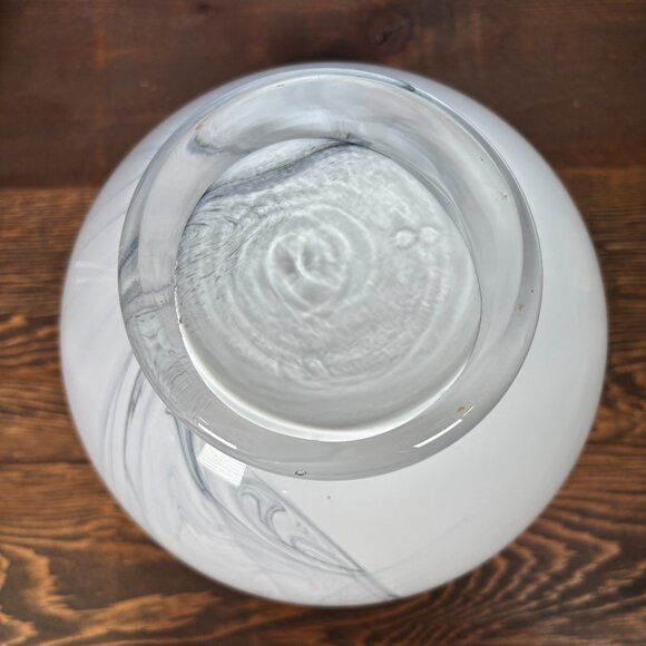 Modern Swirled Blown Glass Pedestal Vase / Bowl – White & Grey Marbled Art Glass - Picture 10 of 16